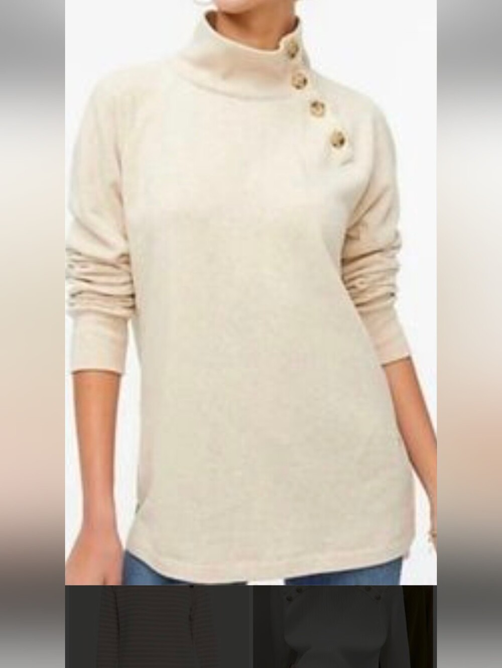 J. CREW Heart Button Mock Neck Pullover Sweatershirt In Cloudspun Fleece Small